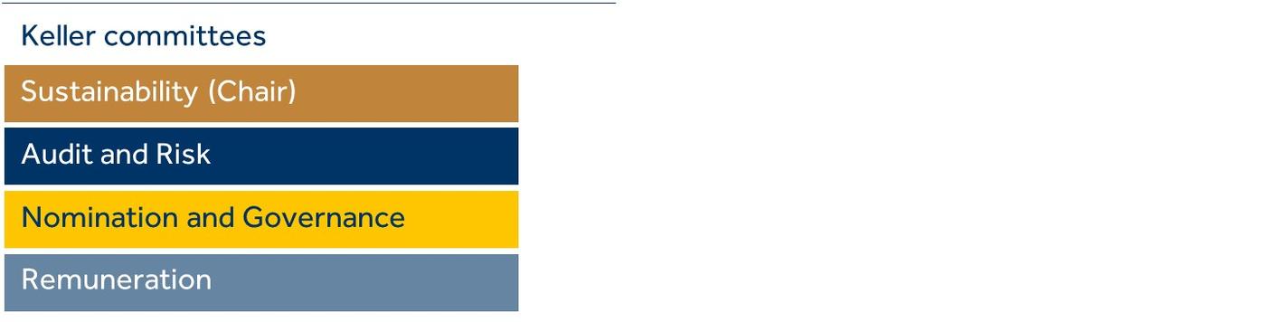 Chair of Sustainability and member of Audit and Risk, Nomination and Governance, Remuneration committees.