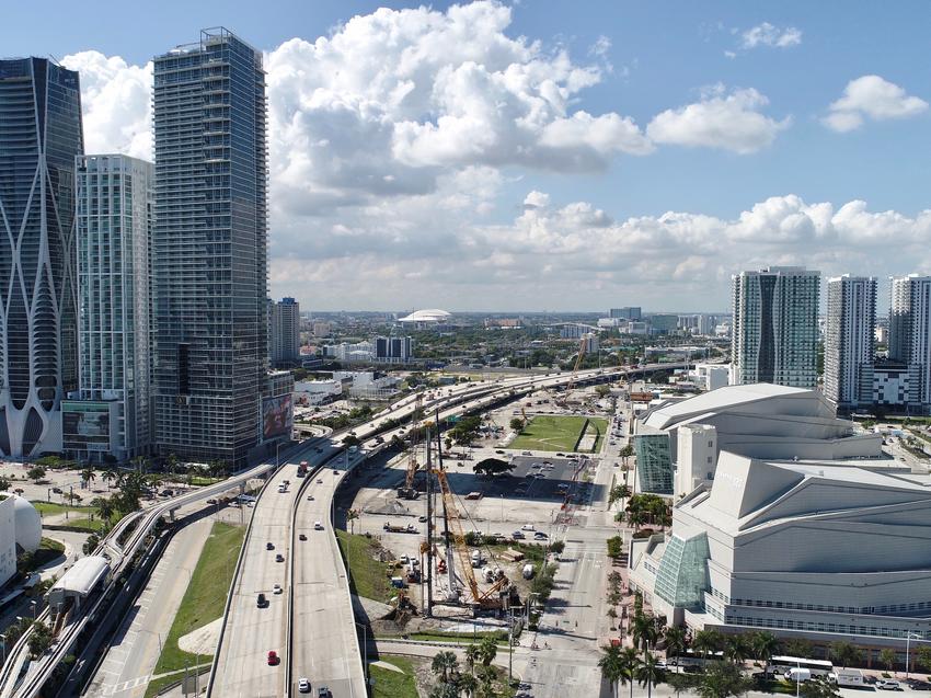 roads running through skyscraper buildings