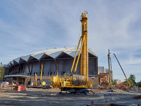 Yellow Keller rig working on site at convention centre