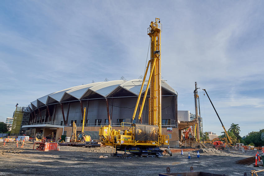 Yellow Keller rig working on site at convention centre